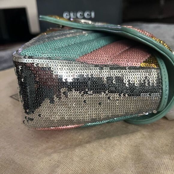 GUCCI Marmont Sequin Shoulder Leather Handbag - Picture 10 of 16